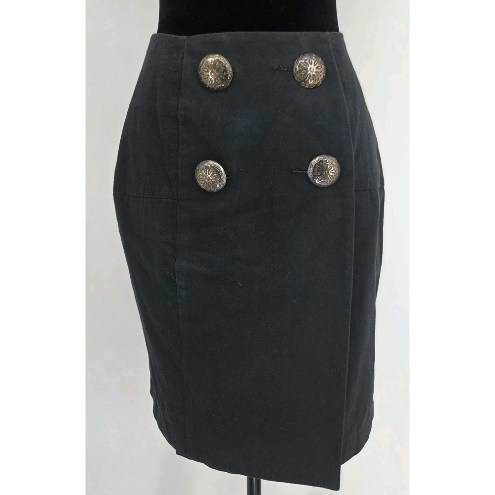 Vtg Hairston Roberson Wrap Skirt 6 Black Denim Sterling Silver Buttons